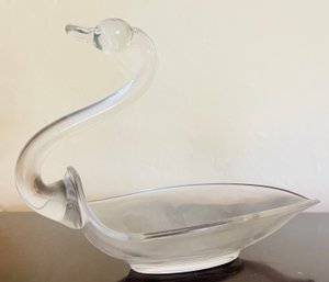 1960s Duncan & Miller Mid-Century Large Open Swan Glass Centerpiece Bowl