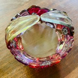 Vintage Westmoreland Cranberry & Pink Pansy Split Handle Glass Candy Dish