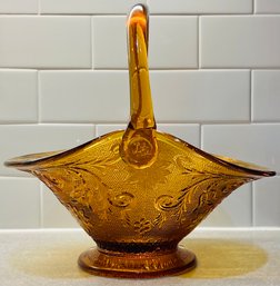 Vintage Tiara Glass Amber Basket