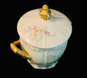 Victorian Style Porcelain Sugar Bowl With Golden Accents