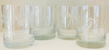 4 PC Lot Of Etched Crystal Whiskey Glasses