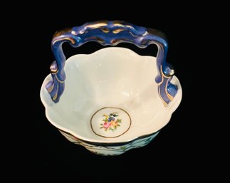 Small Chinese Porcelain Basket, Gold Gilt Trimmed