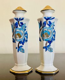 Japan Porcelain Blue And Gold Floral Salt And Pepper Shaker Set