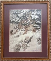 Larry Fanning - 'December Snow Cougars' - Framed Art Print