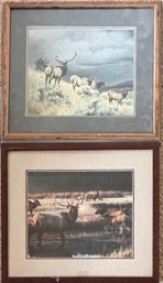 Two (2) Framed Art Prints - Nancy Glazier 'Elk Family' And Print Featuring Elk At A Stream