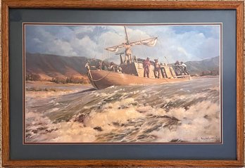 H.w. Johnson - Framed Art Print Featuring White Water Keel Boat - Signed