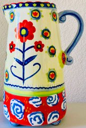 Ceramic Pitcher With Flower Art (kimberly Hodges)