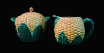 Vintage Corn On The Cob Creamer And Covered Sugar Set Made In Japan