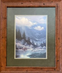 Framed Art Print Featuring Men On Horses Crossing A River In Winter