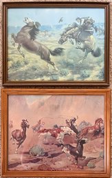 2 Framed Art Prints - O. Wieghorst Feat. A Cowboy, And Leonard Reedy Feat. Natives, Both Roping Wild Horses