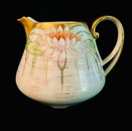 Ollvie Bavaria Hand Painted Lotus Porcelain Creamer With Golden Trim