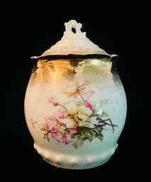 Hand Painted Unmarked Porcelain Jar With Golden Accents