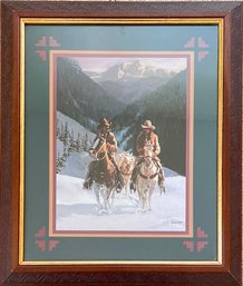 Gary Artzt - Framed Art Print Featuring Cowboys In The Snow With Decorative Matting