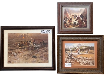 Three (3) Framed Art Prints - Featuring C.m. Russell, Frank McCarthy, And Howard Terpning