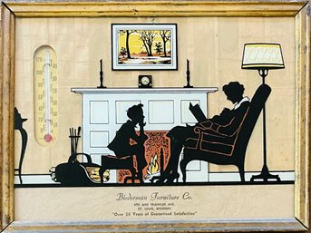 The Childrens Hour Silhouette Painting In Frame Biederman Furniture Thermometer Advertisement