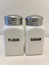 Vintage Milk Glass Flour And Sugar Shakers