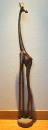 Tall Carved Wooden Giraffe Statue