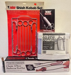 Weekend Warrior Barbecue Set - Tool Set, Shish Kebab Set, Beast Injector, And 12 Plastic Squeeze Bottles