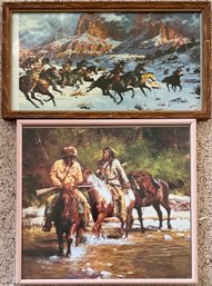 Two (2) Framed Art Prints - Jimmie Abeita 'The Buffalo Hunt' And Howard Terpning 'Crossing Badger Creek'