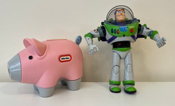 Buzz Lightyear Action Figure And Little Tikes Piggy Bank