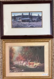 Two (2) Framed Art Prints - Janice Mize 'Forest Prince 1' And Print Featuring Man, Horses, And Dog By A Cabin