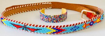 Bead Accessories Including Bracelet And Leather Belt