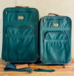 Set Of Two Skyway Green Rolling Luggage Bags