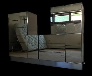 Modern Smoked Mirror 12 Drawer/ Cabinet Wall Unit Circa 1970-80s