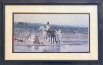 Henry Farney - Framed Art Print Featuring Native Americans Meeting By A River