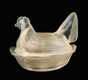 Vintage Fenton Clear Satin Hen On A Nest Chicken