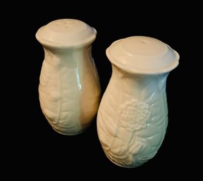 Belleek Ireland Porcelain Salt And Pepper Shakers With Golden Accents