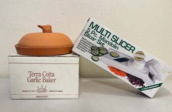 Terra Cotta Garlic Baker And 5 Pc Mandolin Multi-slicer
