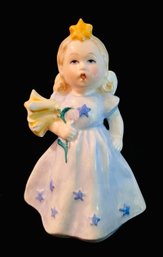 Vintage Goebel Germany Angel With Blue Stars Polka Dot Wings & Flowers Figurine