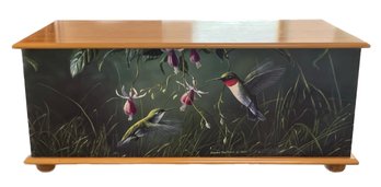 Beautiful Humming Bird Wooden Storage Bin With Lots Of Linens