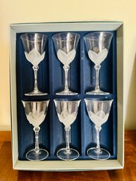 Six (6) J G Durand Cristal Florence Satine Stemmed Wine Glasses