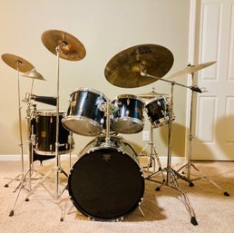 Gretsch Ebony Stain 6 Pc Maple Drum Set W/Remo Emperor Batter Heads, Sabian Crash Ride & Splash Cymbals