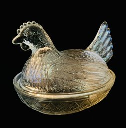 Vintage Indiana Glass Hen On Nest Clear Glass Candy Dish