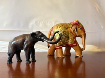WM. Otto La Brea Tar Solid Bronze Mini Elephant Figurine And Wooden Elephant