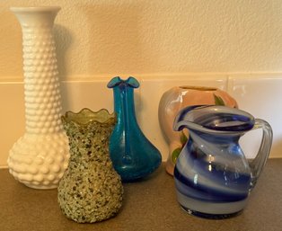 Assortment Of Small Colored Glass Flower Vases