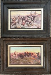 Two (2) Framed Art Prints By CM Russell - 'First Wagon Tracks' And 'The Surround'