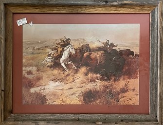 CM Russell - 'Buffalo Hunt, 1898' Framed Art Print