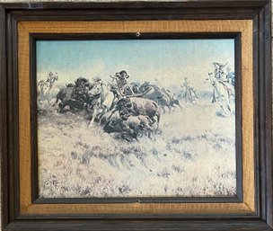 CM Russell - 'Running The Buffalo' - Framed Art Print