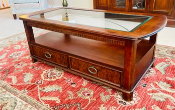 Cherry Finish Peters-Revington Coffee Table With Beveled Glass Insert Top