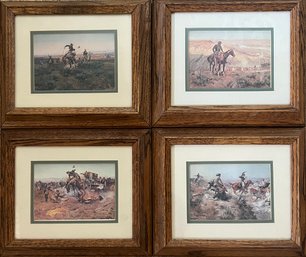 Four (4) Framed Art Prints By CM Russell Including 'A Bad One' And 'The Camp Cook's Troubles'