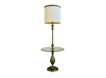 1960s Rembrandt Hollywood Regency Brass Pineapple Floor Lamp With Glass Table