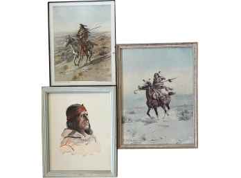 Three (3) CM Russel Framed Art Prints Including 'Nobleman Of The Plains' And 'Chief Joseph'