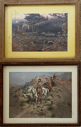 Two (2) Framed Art Prints By CM Russell - 'Two Of A Kind Win' And 'On The Warpath'