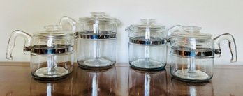 Four Pyrex Flameware Glass Coffee Pot Stovetop Percolators
