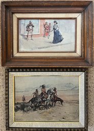 Two (2) Framed Art Prints By CM Russell - 'When East Meets West' And 'In Enemy Country'