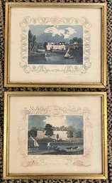 2 Antique Tombleson Hand-Colored Steel Engraved Prints: Lord Harcourts & Hampton Court Bridge